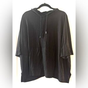 Black Hooded linen short sleeve loose Poncho style top